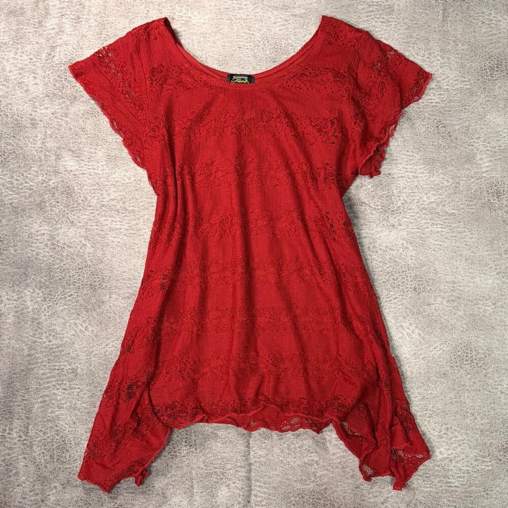 Y2k Red Lace Asymmetrical Short Sleeve Top